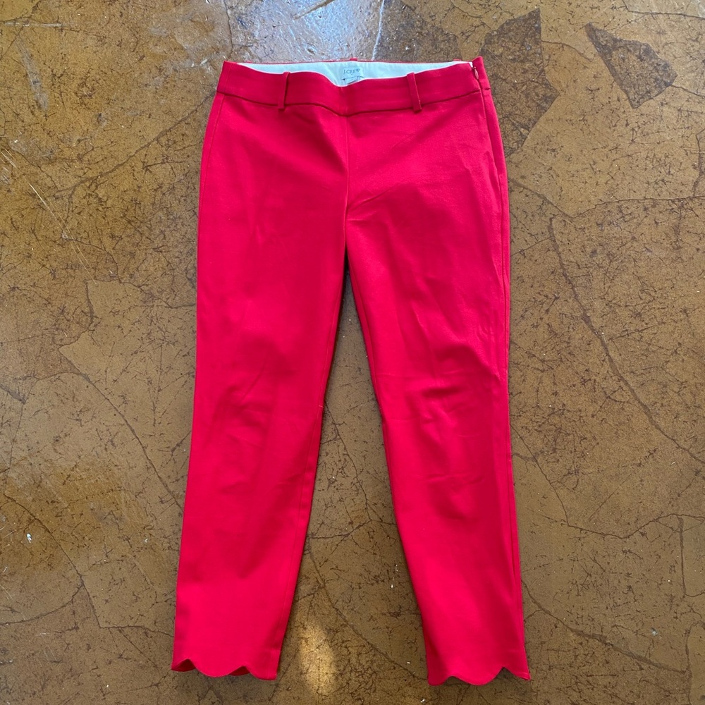 Jcrew slim red ankle slacks with scalloped bottom